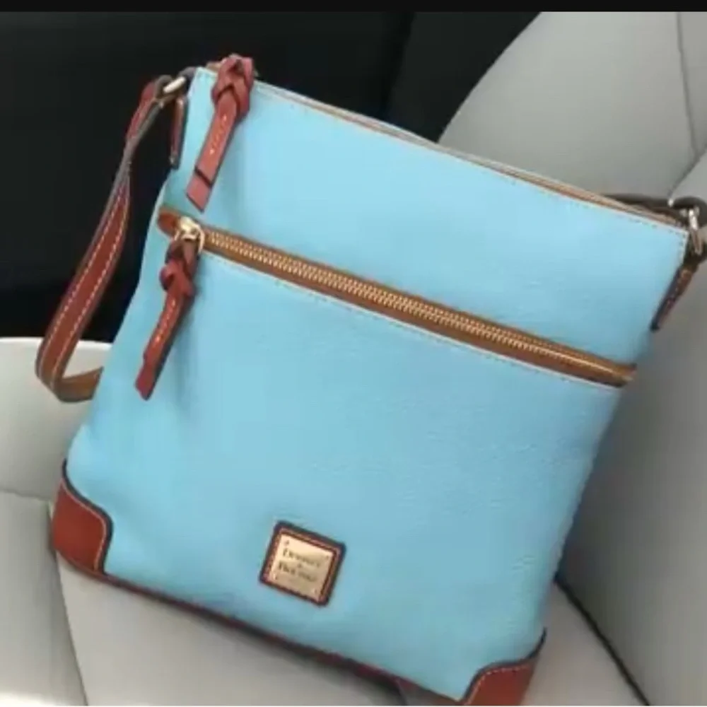 Dooney & Bourke Light Blue Crossbody with Brown Trim - Picture 1 of 6